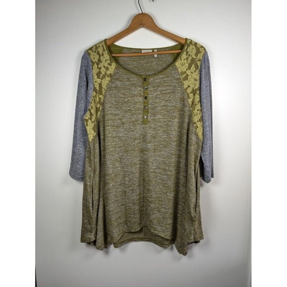 LOGO by Lori Goldstein Tunic Top Size 2X Fairy Boho Artsy 3/4 Sleeve Lagenlook - Picture 1 of 7